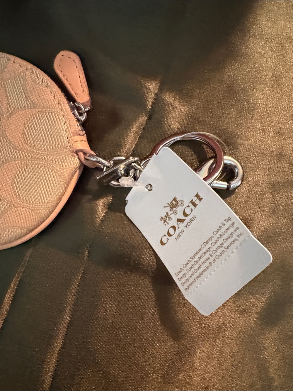 Coach Round Signature Coin Pouch Keyring - Light Pink - Picture 3 of 7